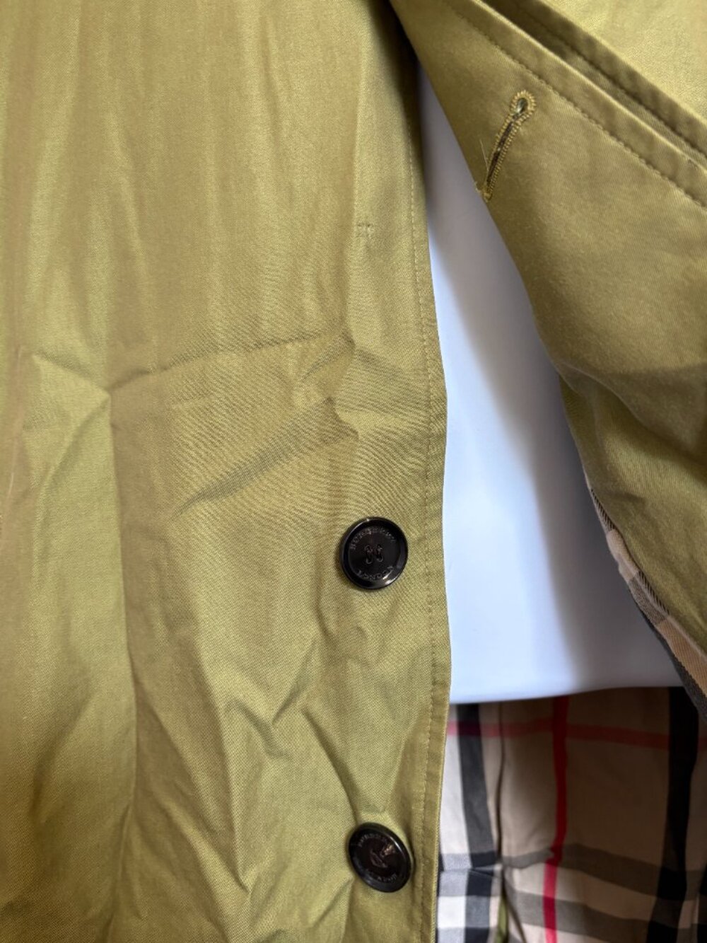 Burberry London Men’s Car Coat Olive Green Nova Check Lined Cotton Raincoat - Picture 7 of 13